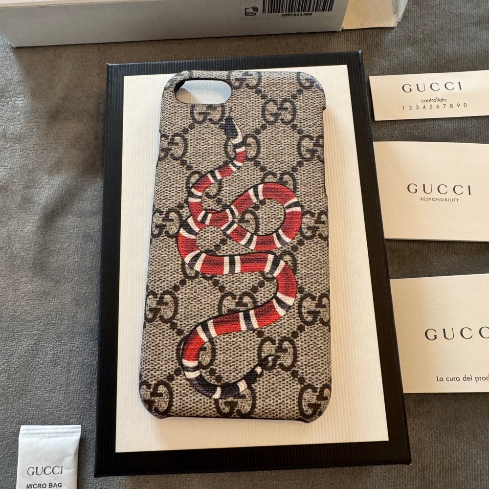 Gucci iPhone 7/8 Case Brown GG Supreme Kingsnake Luxury Designer Cover Italy